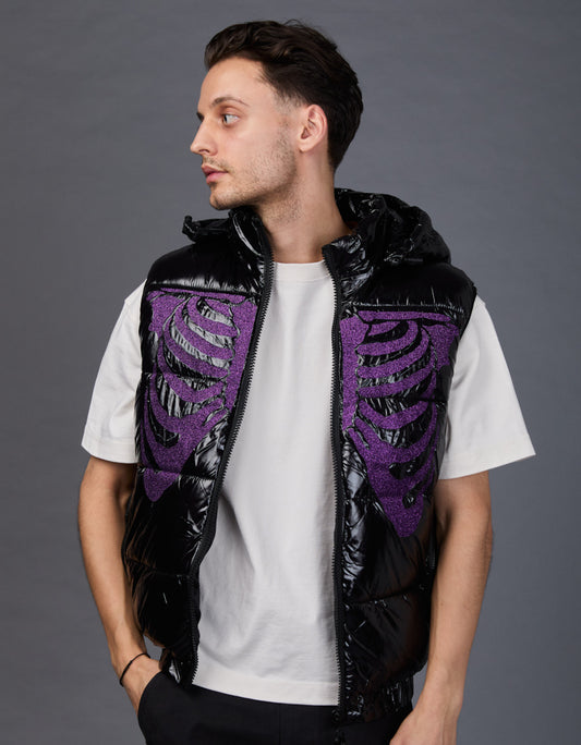 Black Shiny Vest - Skull Glitter