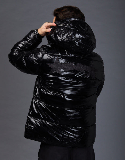Black Shiny Jacket - Star Glitter Black