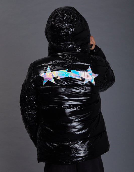 Black Shiny Jacket - Star Holographic