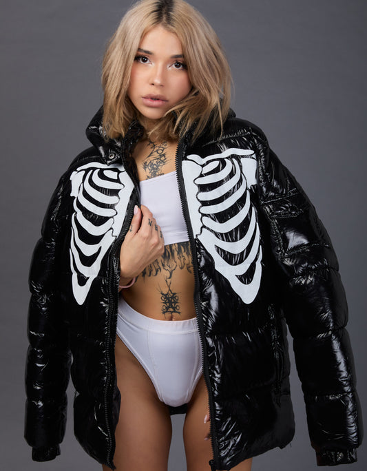 Black Shiny Jacket - Skull Glitter