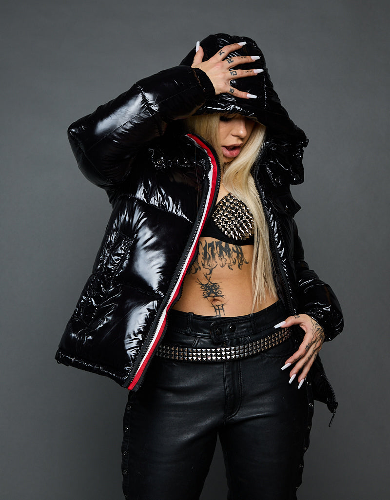 Black Shiny Jacket - Stripes (woman)