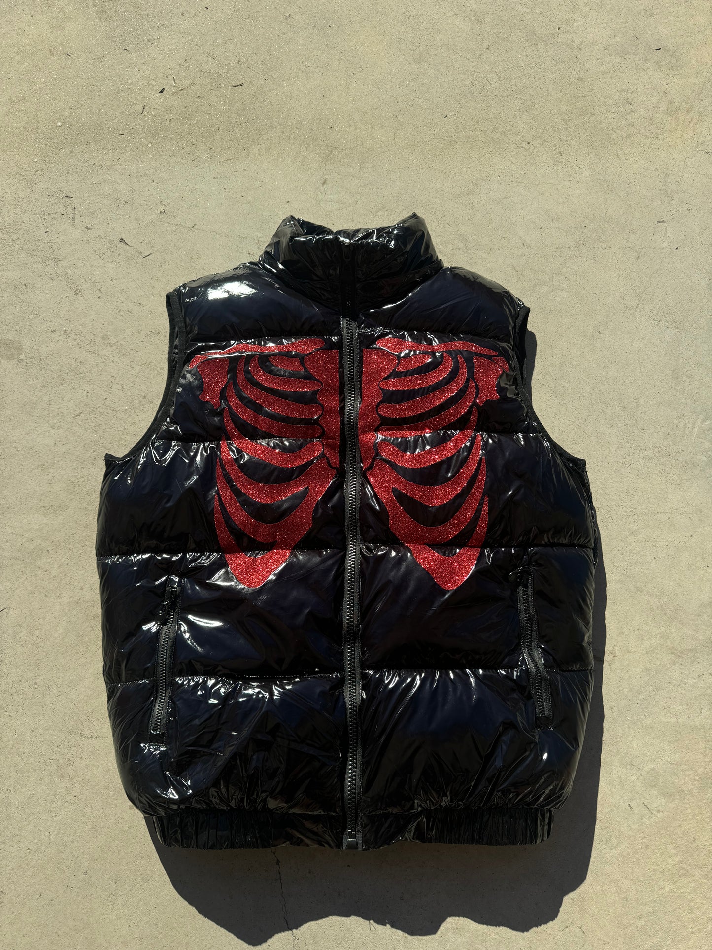 Black Shiny Vest - Skull Glitter