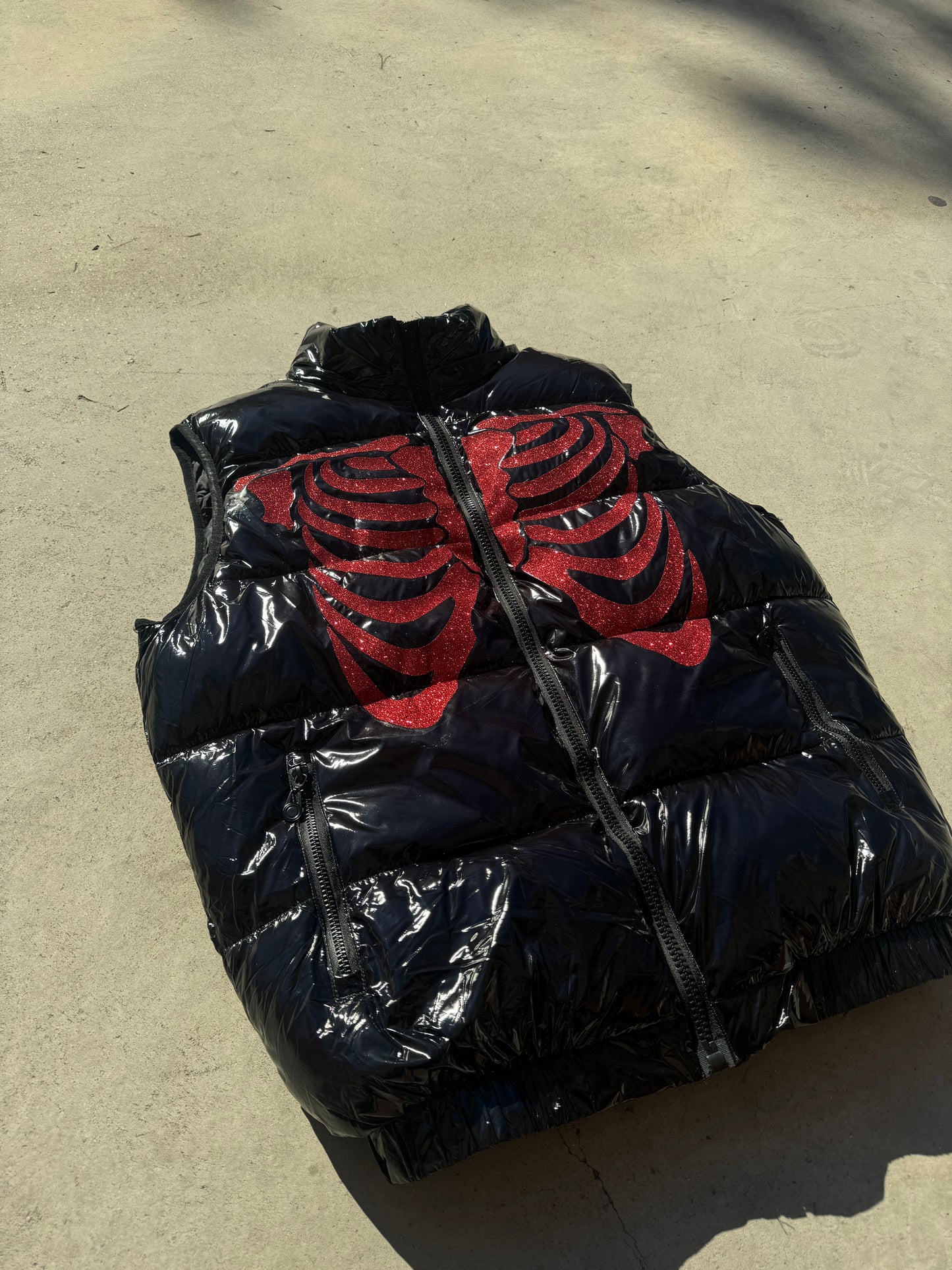 Black Shiny Vest - Skull Glitter