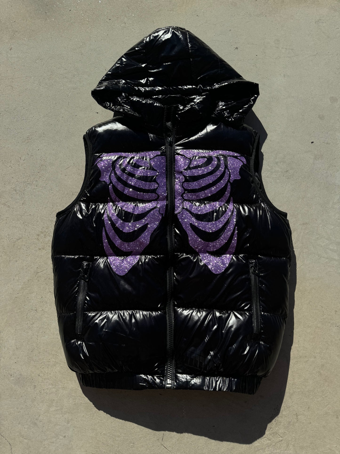 Black Shiny Vest - Skull Glitter