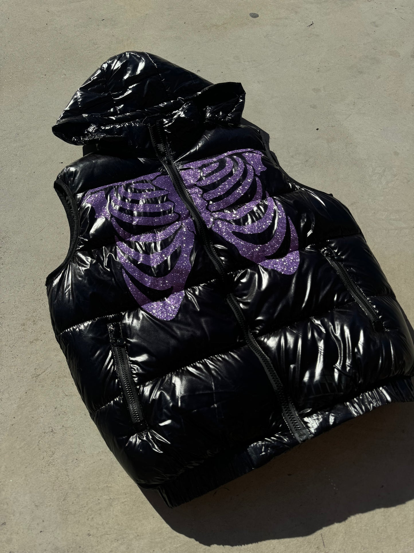 Black Shiny Vest - Skull Glitter