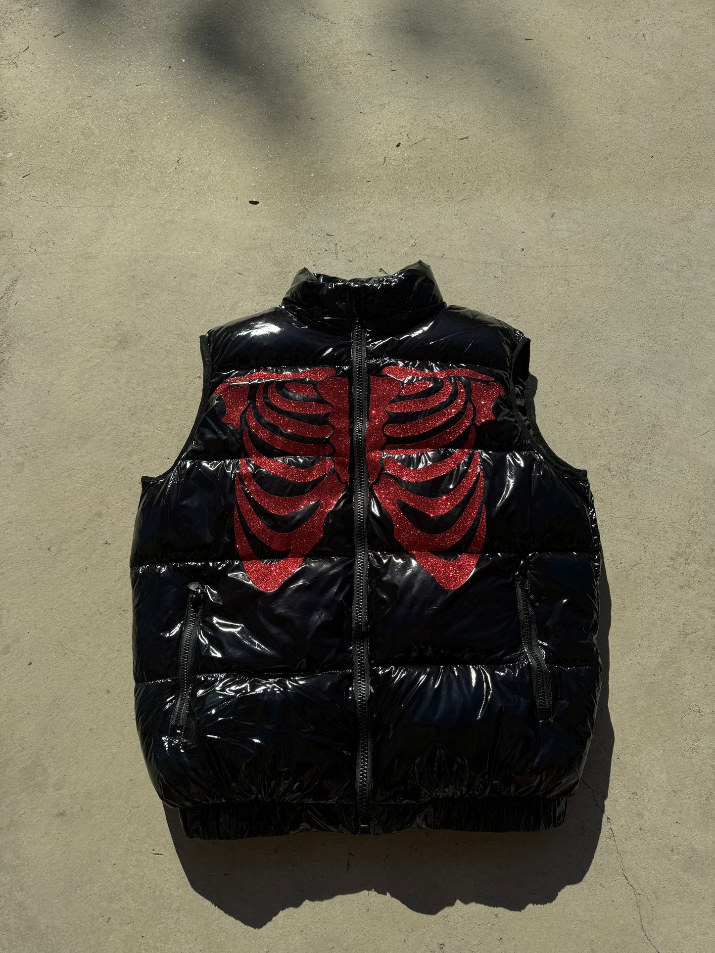 Black Shiny Vest - Skull Glitter