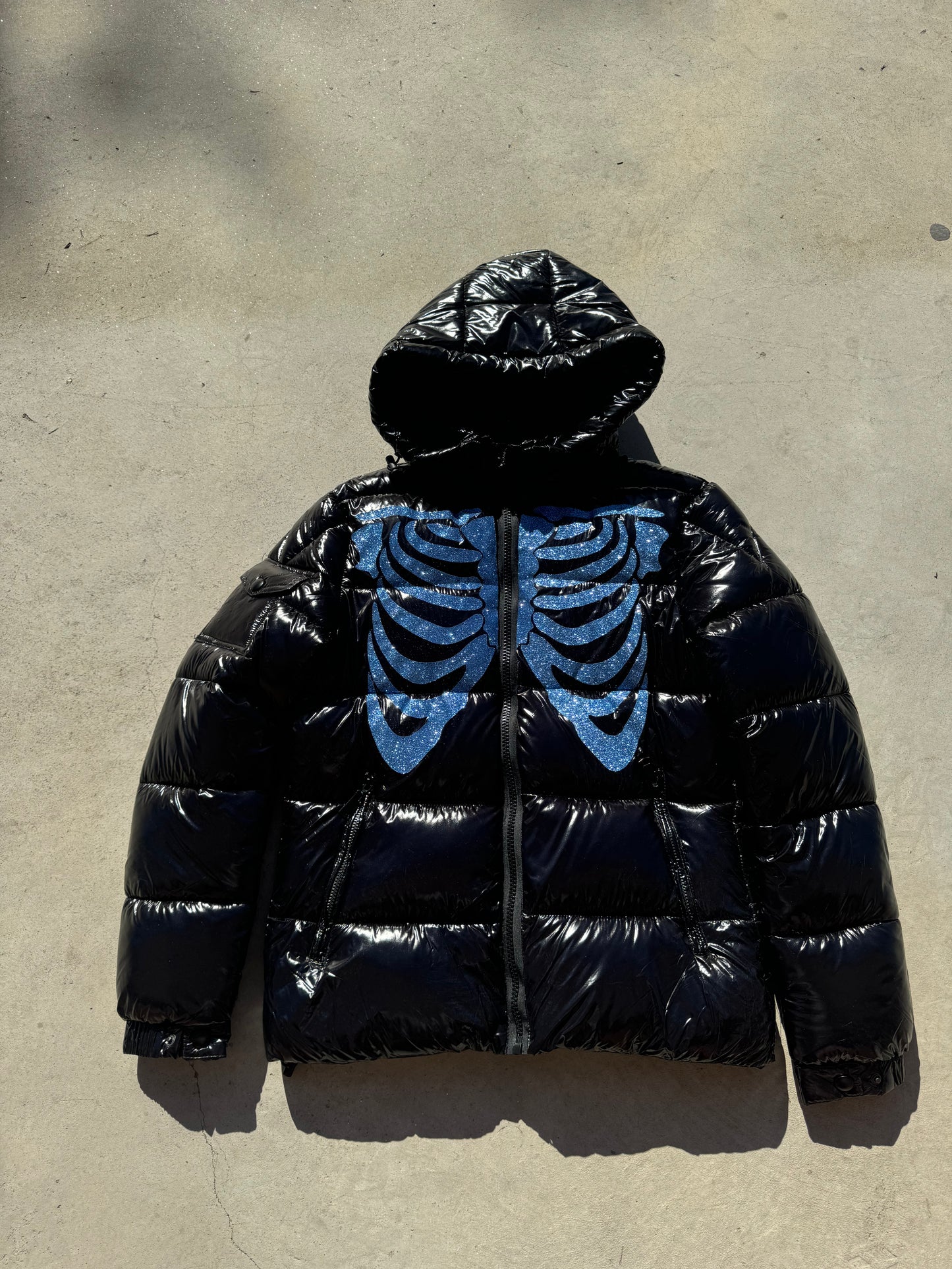 Black Shiny Jacket - Skull Glitter
