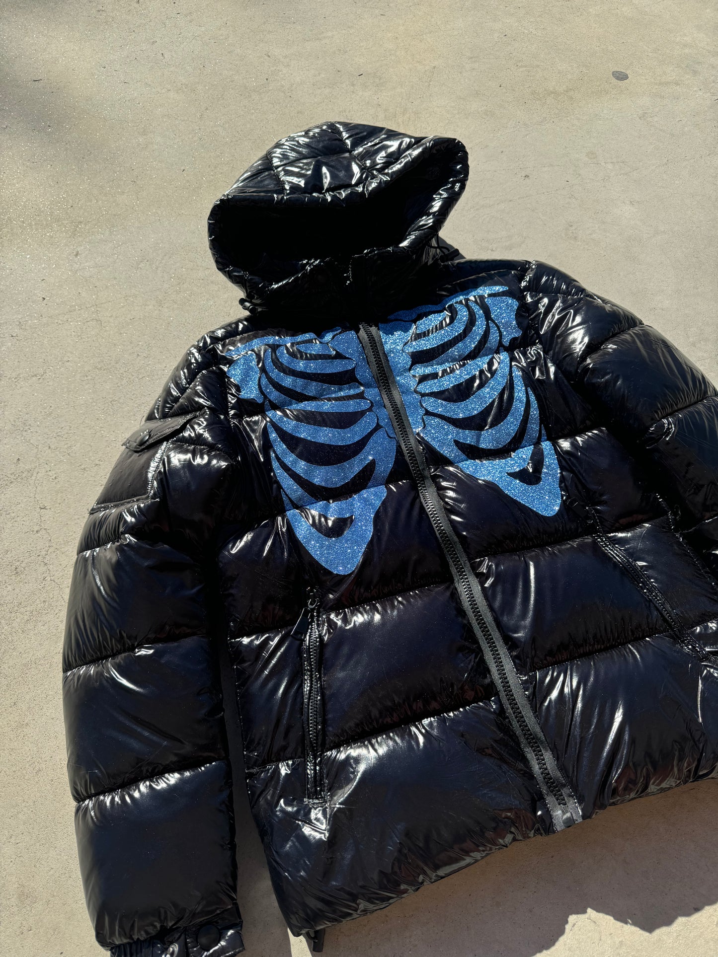 Black Shiny Jacket - Skull Glitter