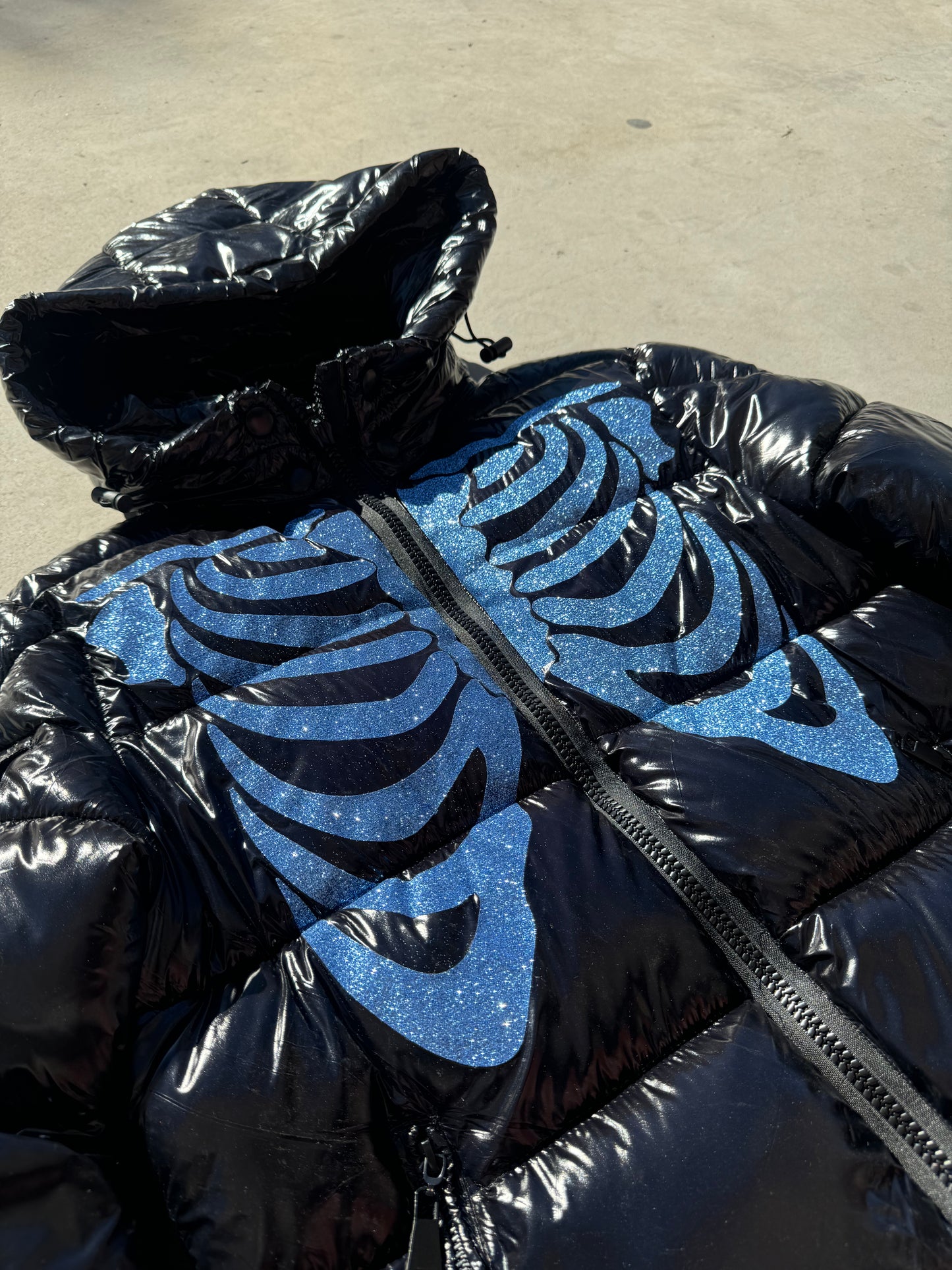 Black Shiny Jacket - Skull Glitter