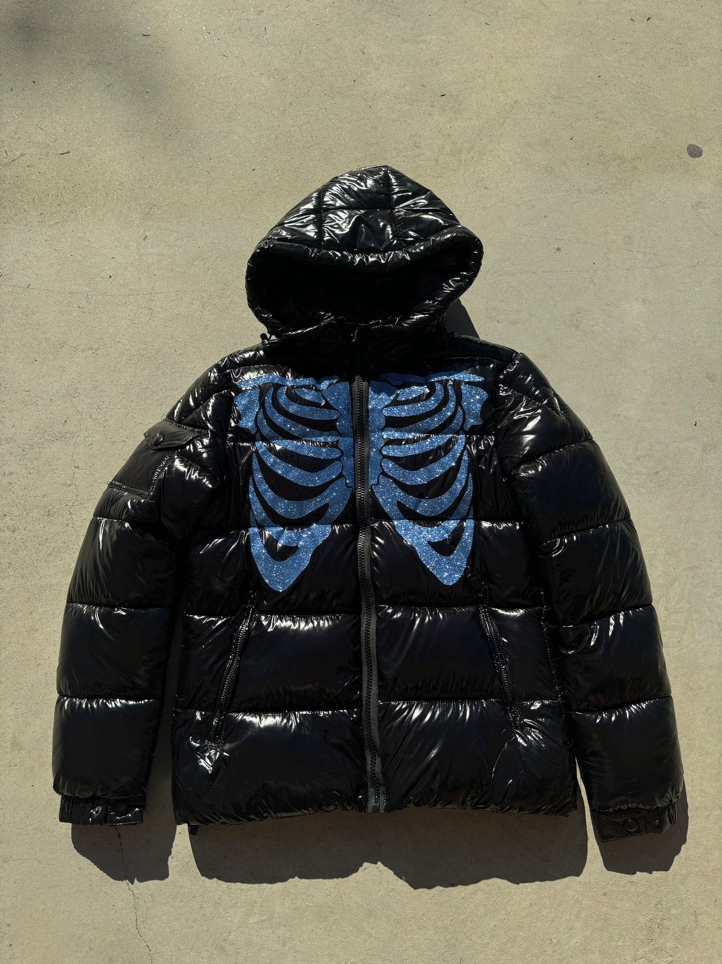 Black Shiny Jacket - Skull Glitter