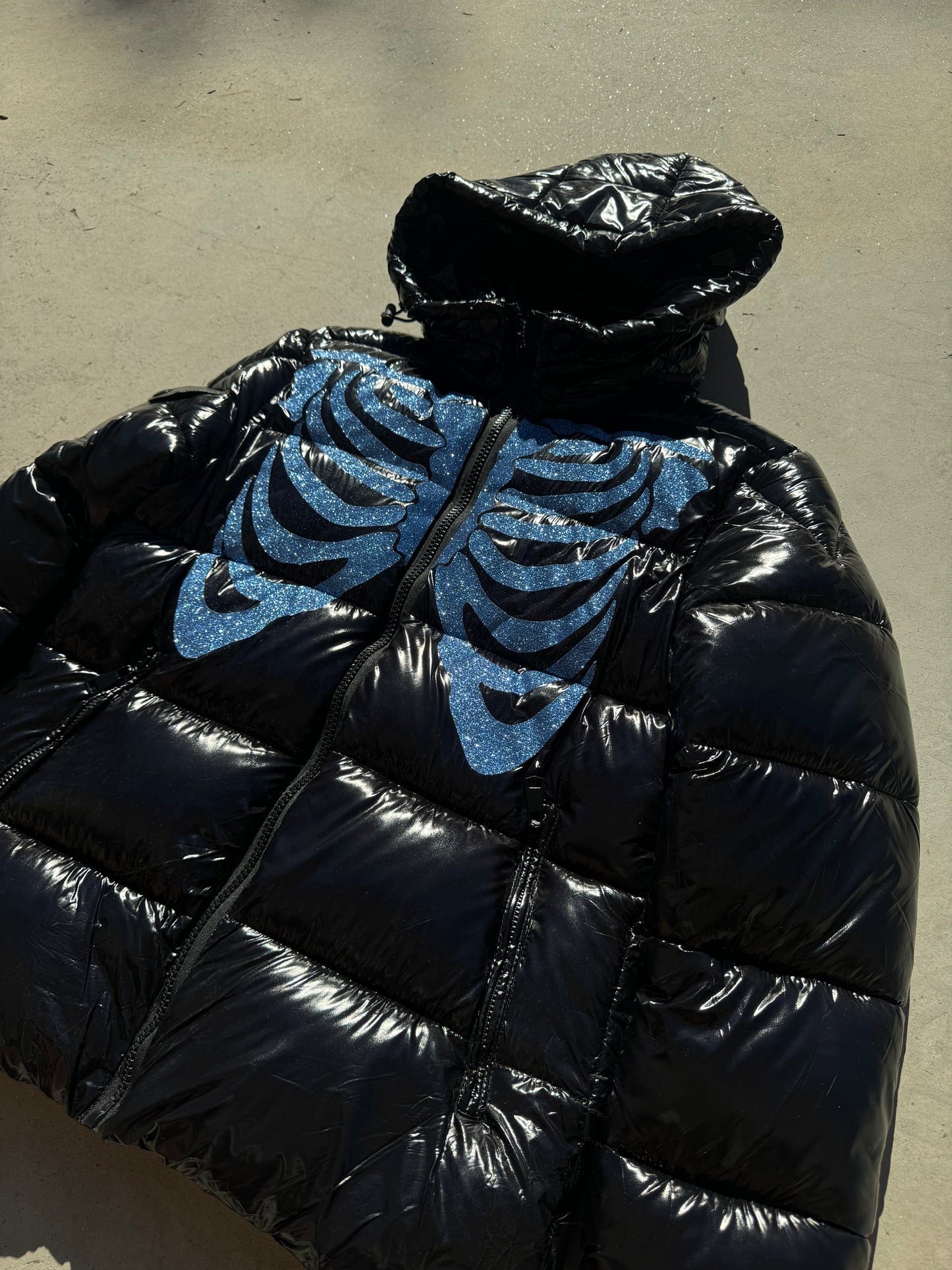 Black Shiny Jacket - Skull Glitter