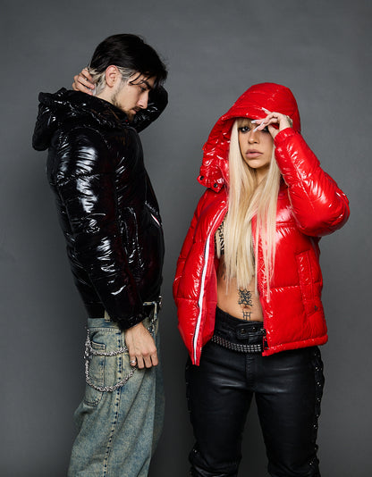 Red Shiny Jacket - Stripes (woman)