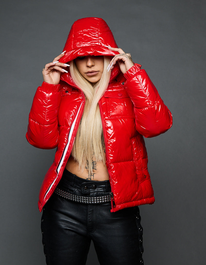 Red Shiny Jacket - Stripes (woman)