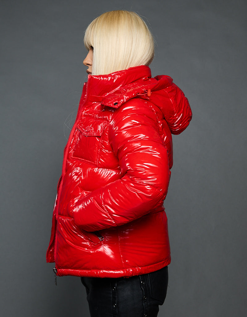 Red Shiny Jacket - Stripes (woman)