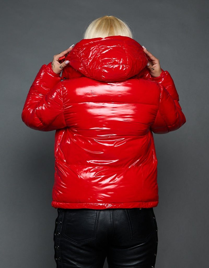 Red Shiny Jacket - Stripes (woman)