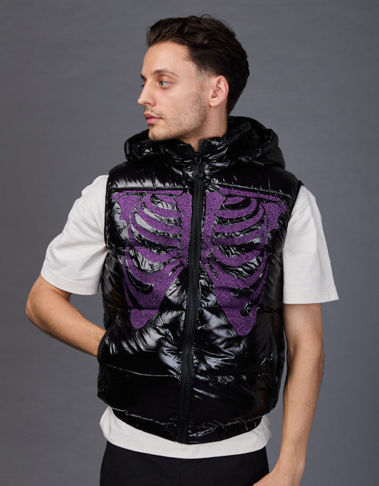 Black Shiny Vest - Skull Glitter