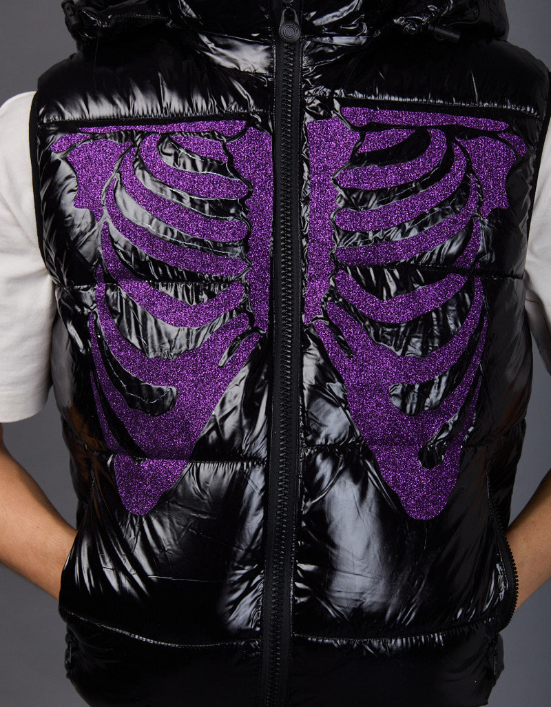 Black Shiny Vest - Skull Glitter