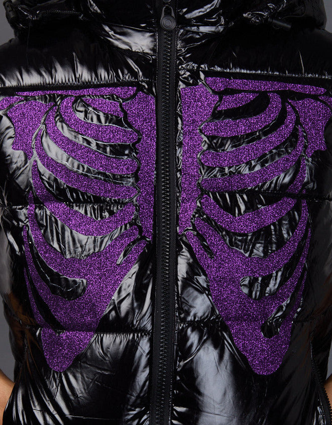 Black Shiny Jacket - Skull Glitter