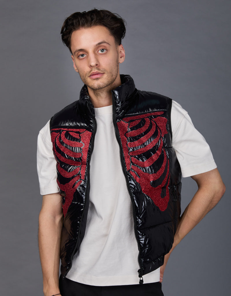 Black Shiny Vest - Skull Glitter