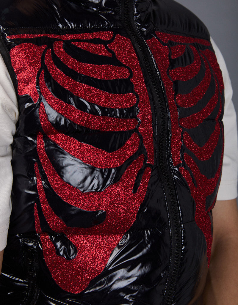 Black Shiny Vest - Skull Glitter