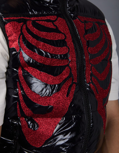Black Shiny Vest - Skull Glitter