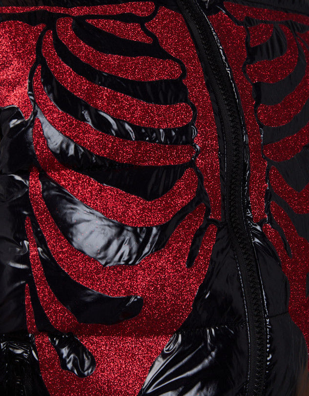 Black Shiny Jacket - Skull Glitter