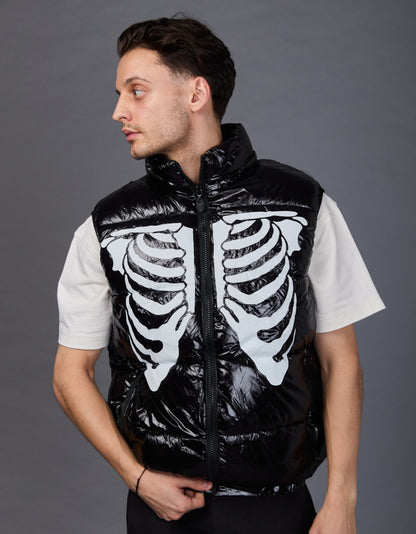 Black Shiny Vest - Skull Glitter