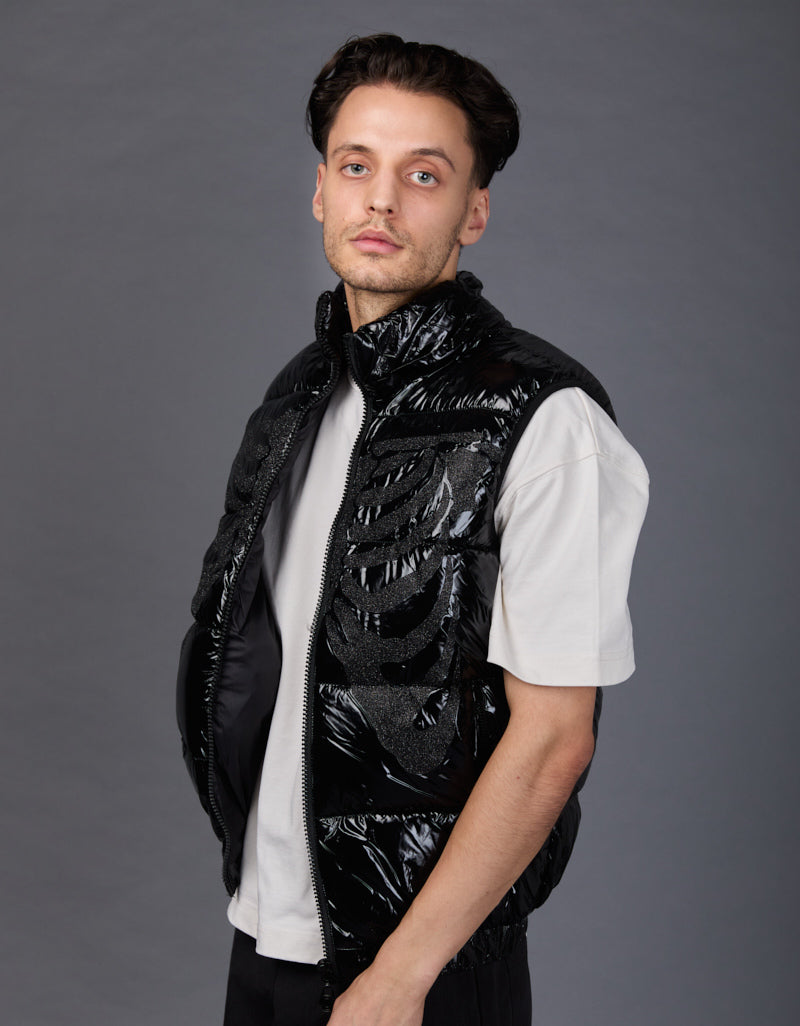 Black Shiny Vest - Skull Glitter