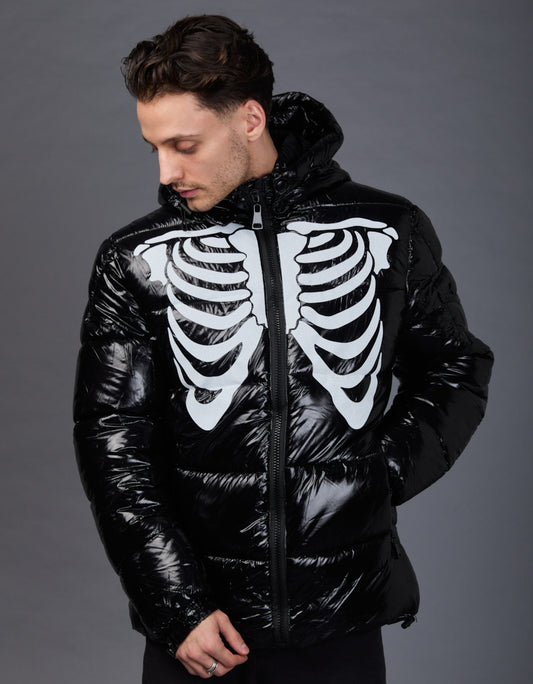 Black Shiny Jacket - Skull Glitter
