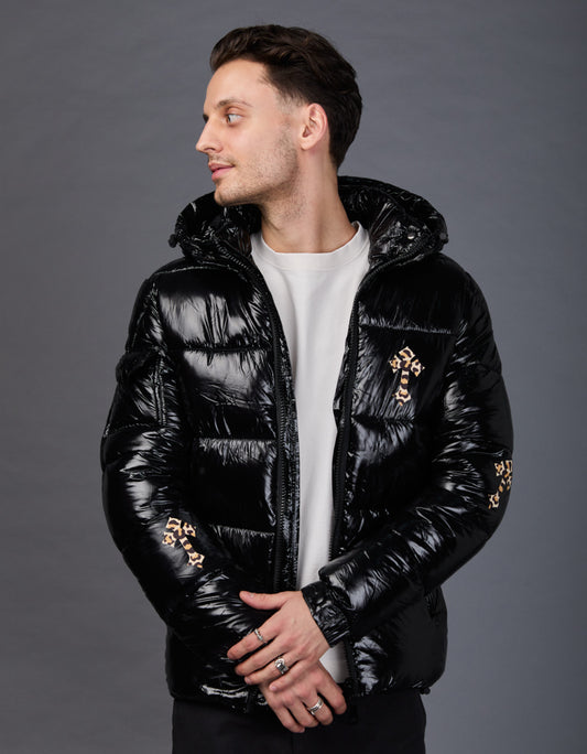Black Shiny Jacket - Cross Leopard