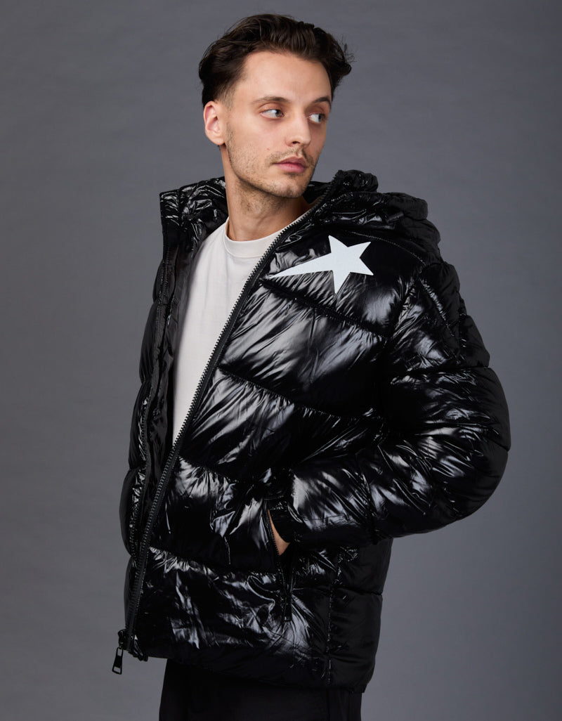 Black Shiny Jacket - Star Glitter White
