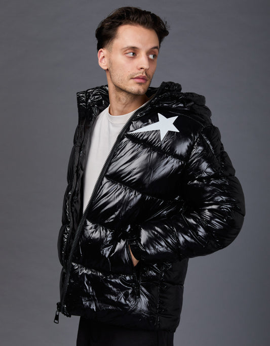 Black Shiny Jacket - Star Glitter White