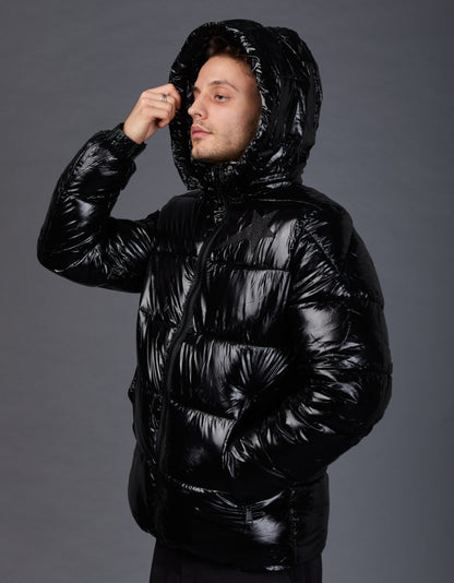 Black Shiny Jacket - Star Glitter Black