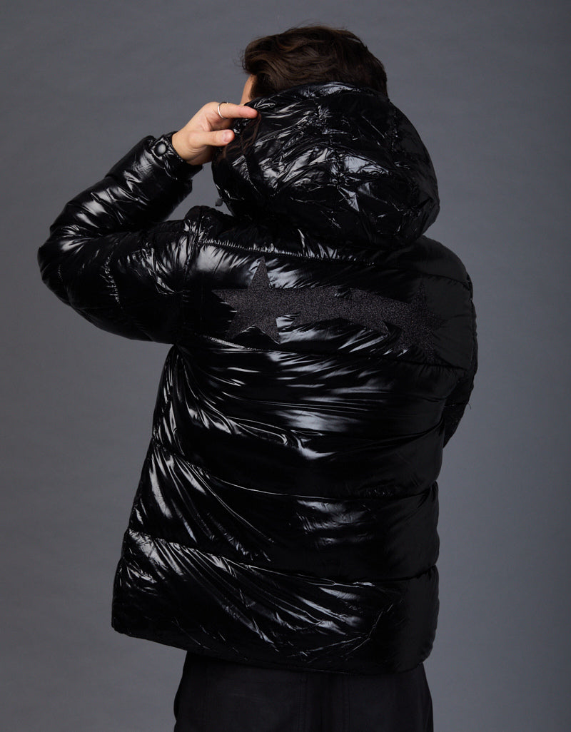 Black Shiny Jacket - Star Glitter Black
