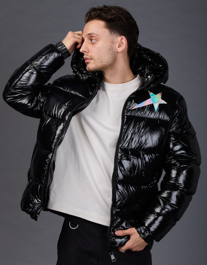 Black Shiny Jacket - Star Holographic
