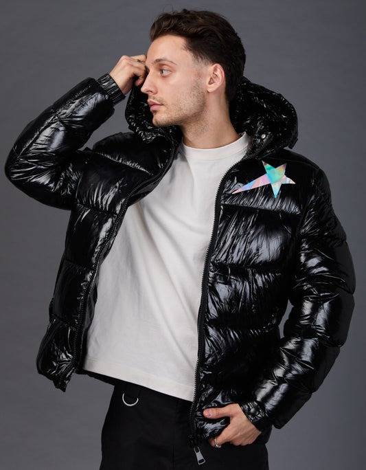 Black Shiny Jacket - Star Holographic