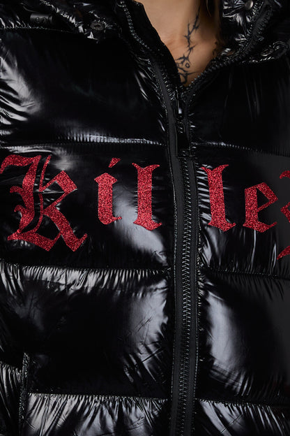 Black Shiny Jacket - Killer Glitter Red