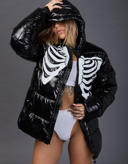 Black Shiny Jacket - Skull Glitter