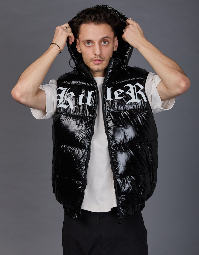 Black Shiny Vest - Killer White Glitter