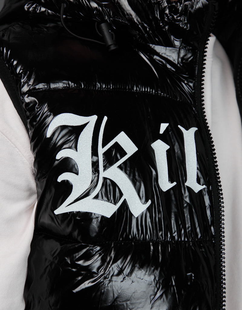 Black Shiny Vest - Killer White Glitter