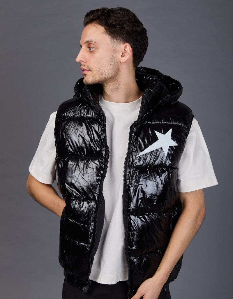 Black Shiny Vest - Star White Glitter