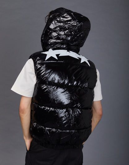 Black Shiny Vest - Star White Glitter