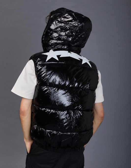 Black Shiny Vest - Star White Glitter