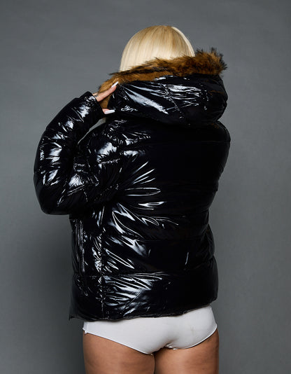 Black Shiny Jacket - Faux fur (woman)