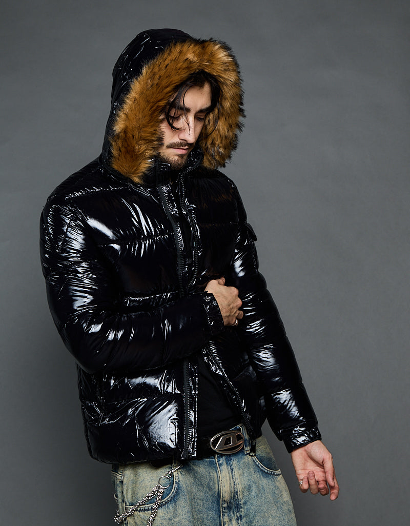 Black Shiny Jacket - Faux fur (man)