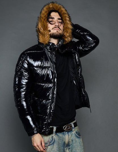 Black Shiny Jacket - Faux fur (man)