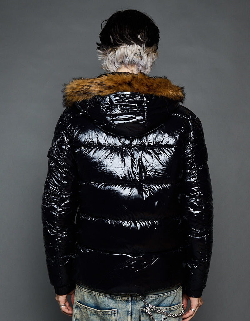 Black Shiny Jacket - Faux fur (man)
