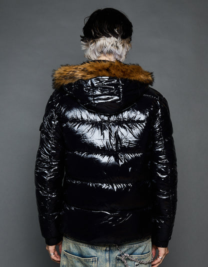 Black Shiny Jacket - Faux fur (man)