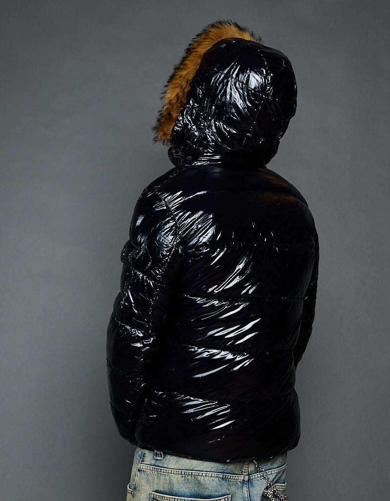 Black Shiny Jacket - Faux fur (man)