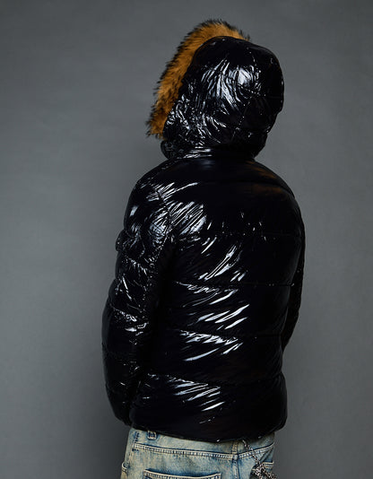 Black Shiny Jacket - Faux fur (man)